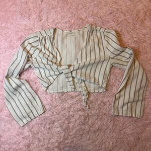 Urban Outfitters cream + brown striped crop top with tie detail.